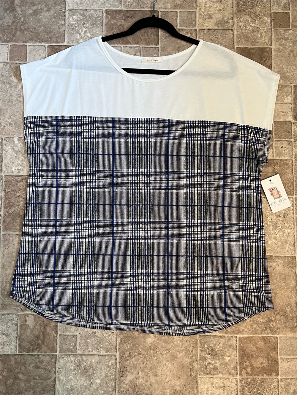 NWT 3X Colorblock Plaid Tunic Top with White Yoke